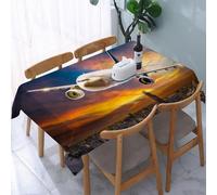 UREJD Table Cloth Rectangle 60x90 in Wipe Clean Tablecloth Water Resistant Table Cover for Kitchen,Airplane for transportation flying over the night scene city on beautiful sunset b,Party Decorations