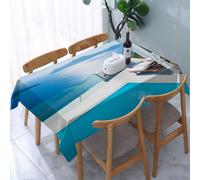 UREJD Table Cloth Rectangle 60x90 in Wipe Clean Tablecloth Water Resistant Table Cover for Kitchen,architecture on Santorini island in Greece Blue White Hot Pool,Party Decorations