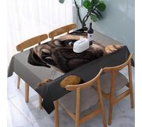 UREJD Table Cloth Rectangle 60x90 in Wipe Clean Tablecloth Water Resistant Table Cover for Kitchen,Animal, a cute pug with expressive eyes longing to stare at snacks on a dark surfa,Party Decorations