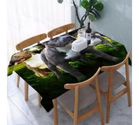 UREJD Table Cloth Rectangle 60x90 in Wipe Clean Tablecloth Water Resistant Table Cover for Kitchen,Animals, three bulldog dogs standing boldly on lush green fields on stormy sky,Party Decorations