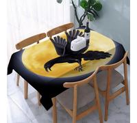 UREJD Table Cloth Rectangle 60x90 in Wipe Clean Tablecloth Water Resistant Table Cover for Kitchen,Black crow flying on the background of a full moon,Party Decorations