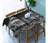 UREJD Table Cloth Rectangle 60x90 in Wipe Clean Tablecloth Water Resistant Table Cover for Kitchen,Black and white city, old buildings in the Spanish street in Madrid at night,Party Decorations