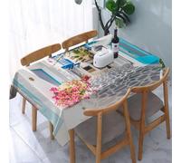 UREJD Table Cloth Rectangle 60x90 in Wipe Clean Tablecloth Water Resistant Table Cover for Kitchen,Beautiful Architecture building Exterior with santorini and greece style - Vintage,Party Decorations