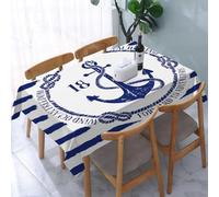 UREJD Table Cloth Rectangle 60x90 in Wipe Clean Tablecloth Water Resistant Table Cover for Kitchen,Classic nautical badge, anchor symbol surrounded by ropes and numbers on blue and,Party Decorations