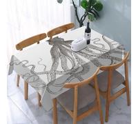 UREJD Table Cloth Rectangle 60x90 in Wipe Clean Tablecloth Water Resistant Table Cover for Kitchen,Complex octopus design, detailed black sketch, showing the grace and complexity of,Party Decorations