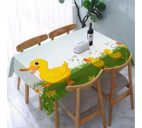 UREJD Table Cloth Rectangle 60x90 in Wipe Clean Tablecloth Water Resistant Table Cover for Kitchen,Cartoon, a female duck leads her duckling, singing happily on the green grass,Party Decorations
