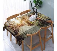 UREJD Table Cloth Rectangle 60x90 in Wipe Clean Tablecloth Water Resistant Table Cover for Kitchen,City, European Old Town, cobblestone paths, historic buildings and grape vines in,Party Decorations