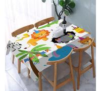 UREJD Table Cloth Rectangle 60x90 in Wipe Clean Tablecloth Water Resistant Table Cover for Kitchen,Cartoon, zebra, lion and more animals decorate festive scene on white background,Party Decorations