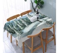UREJD Table Cloth Rectangle 60x90 in Wipe Clean Tablecloth Water Resistant Table Cover for Kitchen,Christmas theme, a quiet forest covered with huge mountains in the snow,Party Decorations