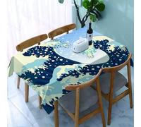UREJD Table Cloth Rectangle 60x90 in Wipe Clean Tablecloth Water Resistant Table Cover for Kitchen,Cartoon style waves, majestic blue waves echo the aesthetics of classic art, on bl,Party Decorations