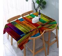 UREJD Table Cloth Rectangle 60x90 in Wipe Clean Tablecloth Water Resistant Table Cover for Kitchen,Creative wooden background with vivid colorful wooden boards decorated on the wall,Party Decorations