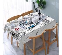 UREJD Table Cloth Rectangle 60x90 in Wipe Clean Tablecloth Water Resistant Table Cover for Kitchen,City sketch, a tram navigating the city street with cyclists and historic building,Party Decorations