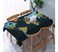 UREJD Table Cloth Rectangle 60x90 in Wipe Clean Tablecloth Water Resistant Table Cover for Kitchen,colorful map of artistic diversity that shows countries around the world,Party Decorations