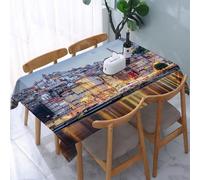 UREJD Table Cloth Rectangle 60x90 in Wipe Clean Tablecloth Water Resistant Table Cover for Kitchen,City, colorful architecture cityscape along the river bank in the old town of Port,Party Decorations