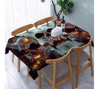 UREJD Table Cloth Rectangle 60x90 in Wipe Clean Tablecloth Water Resistant Table Cover for Kitchen,Fiery - Hornscoul in the Dark Realm，The sinister skull of the trinity of hell is d,Party Decorations