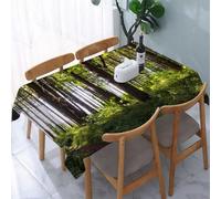 UREJD Table Cloth Rectangle 60x90 in Wipe Clean Tablecloth Water Resistant Table Cover for Kitchen,Farm set, pathway in a shady forest of bushes and thick trunks of grass Unique wil,Party Decorations
