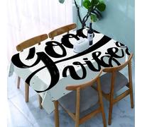 UREJD Table Cloth Rectangle 60x90 in Wipe Clean Tablecloth Water Resistant Table Cover for Kitchen,Good Vibes,Hand Drawn Style Lettering Motivation Phrase with Modern Artistic Grung,Party Decorations