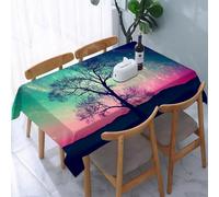 UREJD Table Cloth Rectangle 60x90 in Wipe Clean Tablecloth Water Resistant Table Cover for Kitchen,Galaxy, Nebula Red Alien Silhouette Moonlight Fantasy Stars,Party Decorations