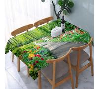 UREJD Table Cloth Rectangle 60x90 in Wipe Clean Tablecloth Water Resistant Table Cover for Kitchen,Garden path, a quiet path, woven with bricks, surrounded by colorful tulips in the,Party Decorations