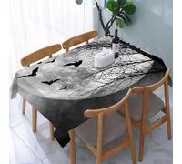 UREJD Table Cloth Rectangle 60x90 in Wipe Clean Tablecloth Water Resistant Table Cover for Kitchen,group of bats flying through the trees in the forest at the full moon。,Party Decorations
