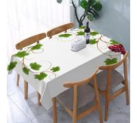 UREJD Table Cloth Rectangle 60x90 in Wipe Clean Tablecloth Water Resistant Table Cover for Kitchen,Grapes,Curved Ivy Branch Deciduous Woody Wines Seed Clusters Cabernet，Green Purple,Party Decorations