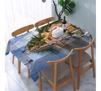 UREJD Table Cloth Rectangle 60x90 in Wipe Clean Tablecloth Water Resistant Table Cover for Kitchen,Italian decor, summer village by the Mediterranean Sea with,Party Decorations