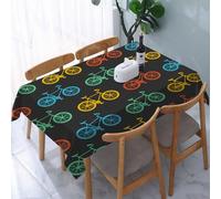 UREJD Table Cloth Rectangle 60x90 in Wipe Clean Tablecloth Water Resistant Table Cover for Kitchen,illustration Bicycle. Colorful hipster bike on black,Party Decorations