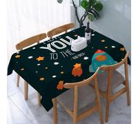 UREJD Table Cloth Rectangle 60x90 in Wipe Clean Tablecloth Water Resistant Table Cover for Kitchen,love you, rocket on the space road adventure Cosmic Valentine 's Cou,Party Decorations