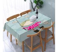UREJD Table Cloth Rectangle 60x90 in Wipe Clean Tablecloth Water Resistant Table Cover for Kitchen,Little girl with an umbrella and a little dog.,Party Decorations