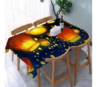 UREJD Table Cloth Rectangle 60x90 in Wipe Clean Tablecloth Water Resistant Table Cover for Kitchen,Lantern, Fanoos floating like devices in the sky Festive auspicious Asian cult,Party Decorations