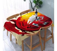 UREJD Table Cloth Rectangle 60x90 in Wipe Clean Tablecloth Water Resistant Table Cover for Kitchen,Legendary battle scene, a sinister red dragon with shield and knight in a circular,Party Decorations