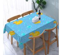 UREJD Table Cloth Rectangle 60x90 in Wipe Clean Tablecloth Water Resistant Table Cover for Kitchen,Little yellow duck design, cartoon style yellow duckling repetitive design on blue,Party Decorations