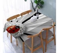 UREJD Table Cloth Rectangle 60x90 in Wipe Clean Tablecloth Water Resistant Table Cover for Kitchen,Ladybug On White Plant Ladybird Daisy Leaf Flower Artistic Small Insect,Party Decorations