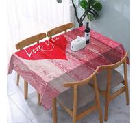 UREJD Table Cloth Rectangle 60x90 in Wipe Clean Tablecloth Water Resistant Table Cover for Kitchen,Love Set,Love You Heart on Grunge Style Rustic Wooden Background Valentines Day Re,Party Decorations