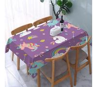 UREJD Table Cloth Rectangle 60x90 in Wipe Clean Tablecloth Water Resistant Table Cover for Kitchen,Magic hand drawn pattern - unicorn rainbow and fairy wings,Party Decorations