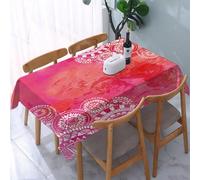 UREJD Table Cloth Rectangle 60x90 in Wipe Clean Tablecloth Water Resistant Table Cover for Kitchen,Mandala, pink watercolor paint background with hand drawn doodles,Party Decorations