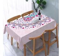 UREJD Table Cloth Rectangle 60x90 in Wipe Clean Tablecloth Water Resistant Table Cover for Kitchen,Mandala,Ethnic Ornamental Figure Spiritual Zen Boho Style Print,Pale Pink Teal Pur,Party Decorations