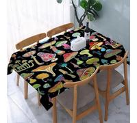 UREJD Table Cloth Rectangle 60x90 in Wipe Clean Tablecloth Water Resistant Table Cover for Kitchen,Magic neon mushrooms of various shapes hand drawn illustration background,Party Decorations