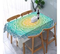 UREJD Table Cloth Rectangle 60x90 in Wipe Clean Tablecloth Water Resistant Table Cover for Kitchen,Mandala, aquatic motif in Mandala color with sun at the center of Indian Zen art,Party Decorations