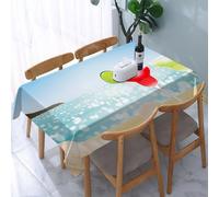 UREJD Table Cloth Rectangle 60x90 in Wipe Clean Tablecloth Water Resistant Table Cover for Kitchen,Margarita cocktail two glass lime in sandy. Summer time tropical beach cost near o,Party Decorations