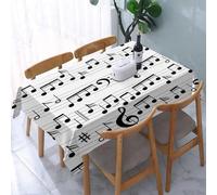 UREJD Table Cloth Rectangle 60x90 in Wipe Clean Tablecloth Water Resistant Table Cover for Kitchen,Musical note design, a series of repetitive designs of white five-line black notes,Party Decorations