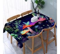 UREJD Table Cloth Rectangle 60x90 in Wipe Clean Tablecloth Water Resistant Table Cover for Kitchen,Magic forest with huge mushrooms river and mystical purple light. Vector cartoon f,Party Decorations