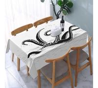 UREJD Table Cloth Rectangle 60x90 in Wipe Clean Tablecloth Water Resistant Table Cover for Kitchen,mythological octopus tentacles with the sea on a white background,Party Decorations