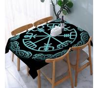 UREJD Table Cloth Rectangle 60x90 in Wipe Clean Tablecloth Water Resistant Table Cover for Kitchen,Magic Navigation Compass of ancient Icelandic Vikings with scandinavian ornament1,Party Decorations