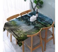 UREJD Table Cloth Rectangle 60x90 in Wipe Clean Tablecloth Water Resistant Table Cover for Kitchen,quiet path through tall trees, bathing in the sun piercing the morning mist,Party Decorations