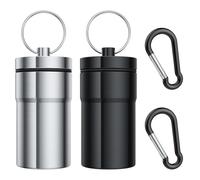 Urekt Portable Pill Case Keychain (2 Pack), Waterproof Aluminum Pill Box for Round Glucose Tablets & Critical Medicine, Small Pill Holder Travel Pill Container Bottle with Carabiners