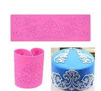 URFEDA 3D Lace Cake Mould, Flower Pattern Silicone Mat, Fondant Mould, Cake Decorating Aid, Lace Effect, Pink, Rectangular, 207.4 ml