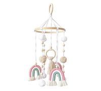 URFEDA Rainbow Baby Bed Mobile Baby Wind Chime, Mobile Baby Wood with PomPom Ornament Children's Room Hanging Bed Bell Pendant for Hanging Cot Bed Gift for Baby Girls Boys
