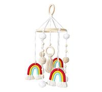 URFEDA Rainbow Baby Bed Mobile Baby Wind Chime, Mobile Baby Wood with PomPom Ornament Children's Room Hanging Bed Bell Pendant for Hanging Cot Bed Gift for Baby Girls Boys