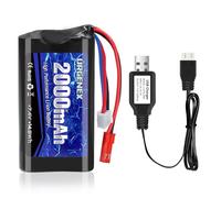 URGENEX 2S RC Battery 2000 mAh 7.4 V Li-ion Battery with JST Plug 2S Rechargeable RC Battery with USB Charger Fit for RC Helicopter Car Truck and RC Boats (1 Piece)